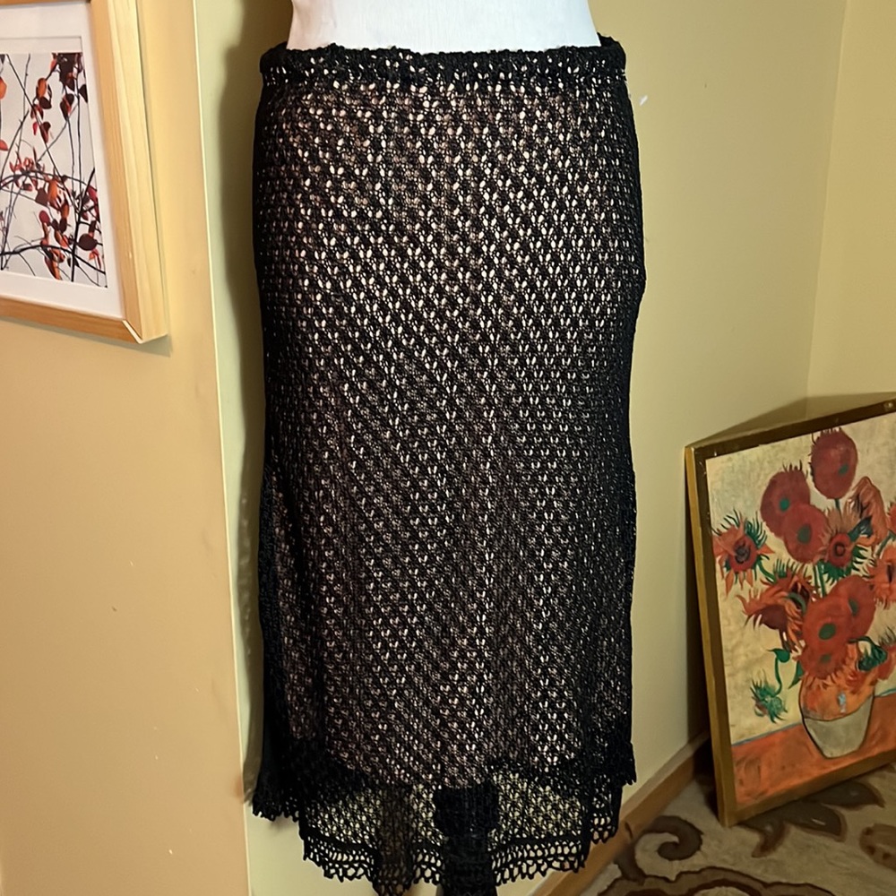 J JILL Size Large Embroidered Black Lace "Naked" Stretchy Sexy Elegant $119 NEW